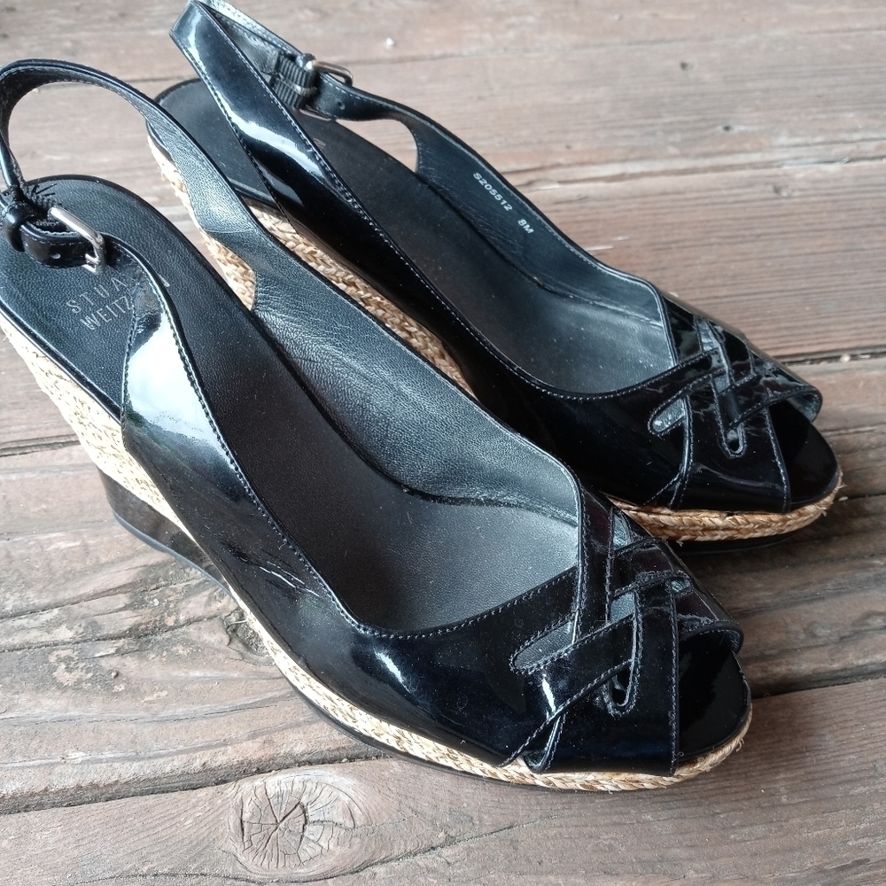 Stuart Weitzman women's black patent leather platf